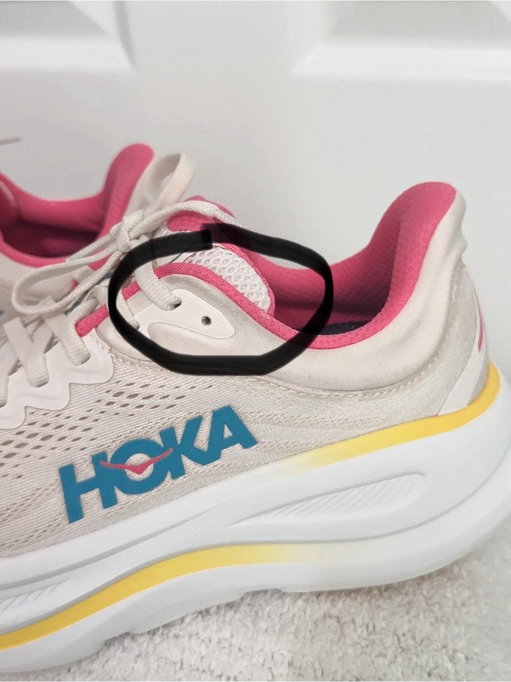 Hoka Women's Bondi 9 Running Shoes — Cream with Pink, Yellow & Teal Accents - Picture 12 of 16